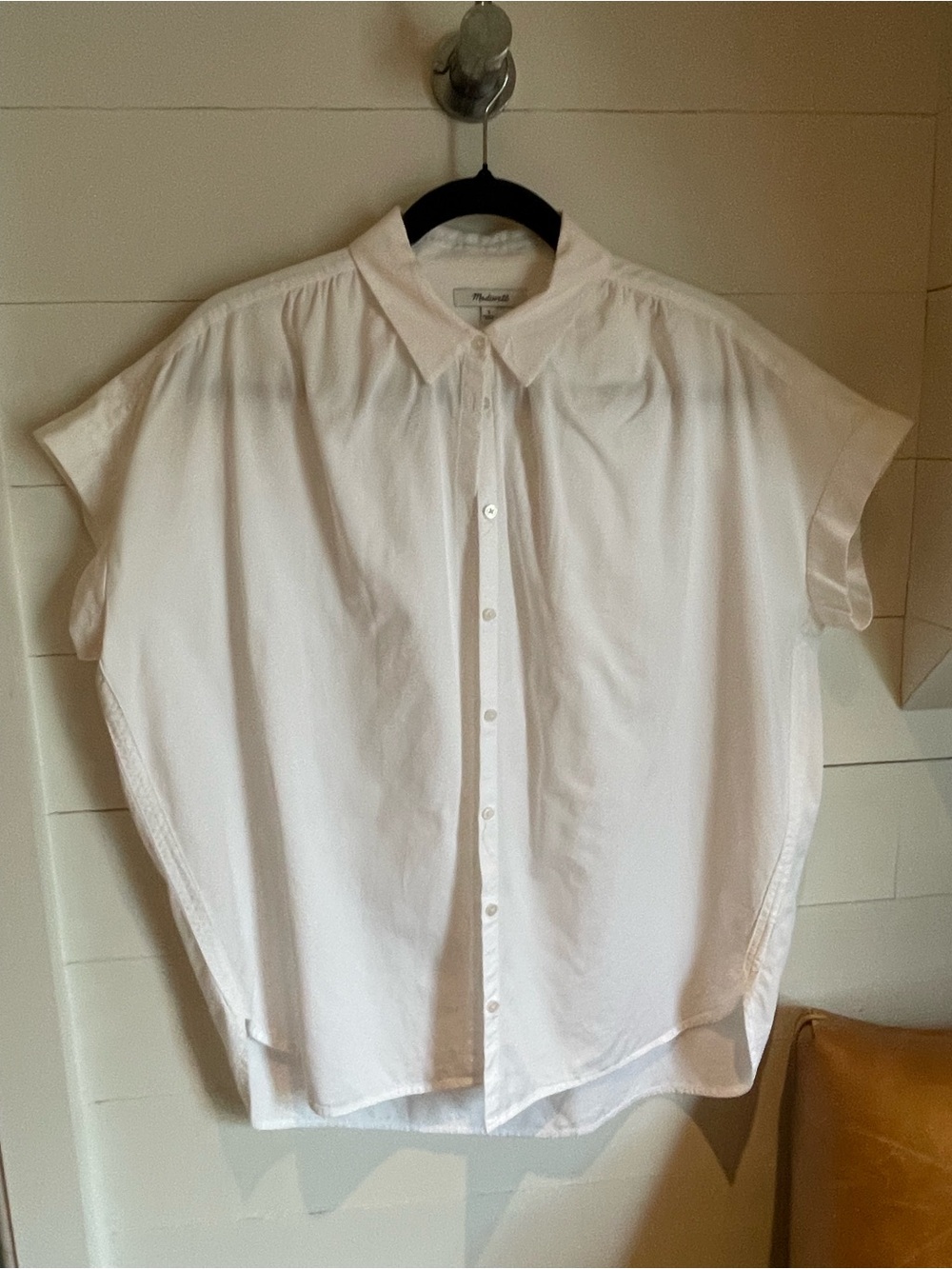 Madewell White Short-Sleeve Oversized Button-Down Blouse